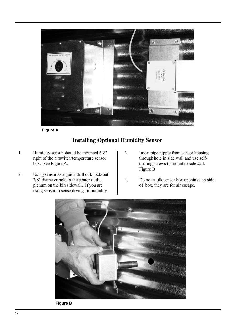Heater installation, Installing optional humidity sensor | Grain Systems PNEG-824 User Manual | Page 14 / 34