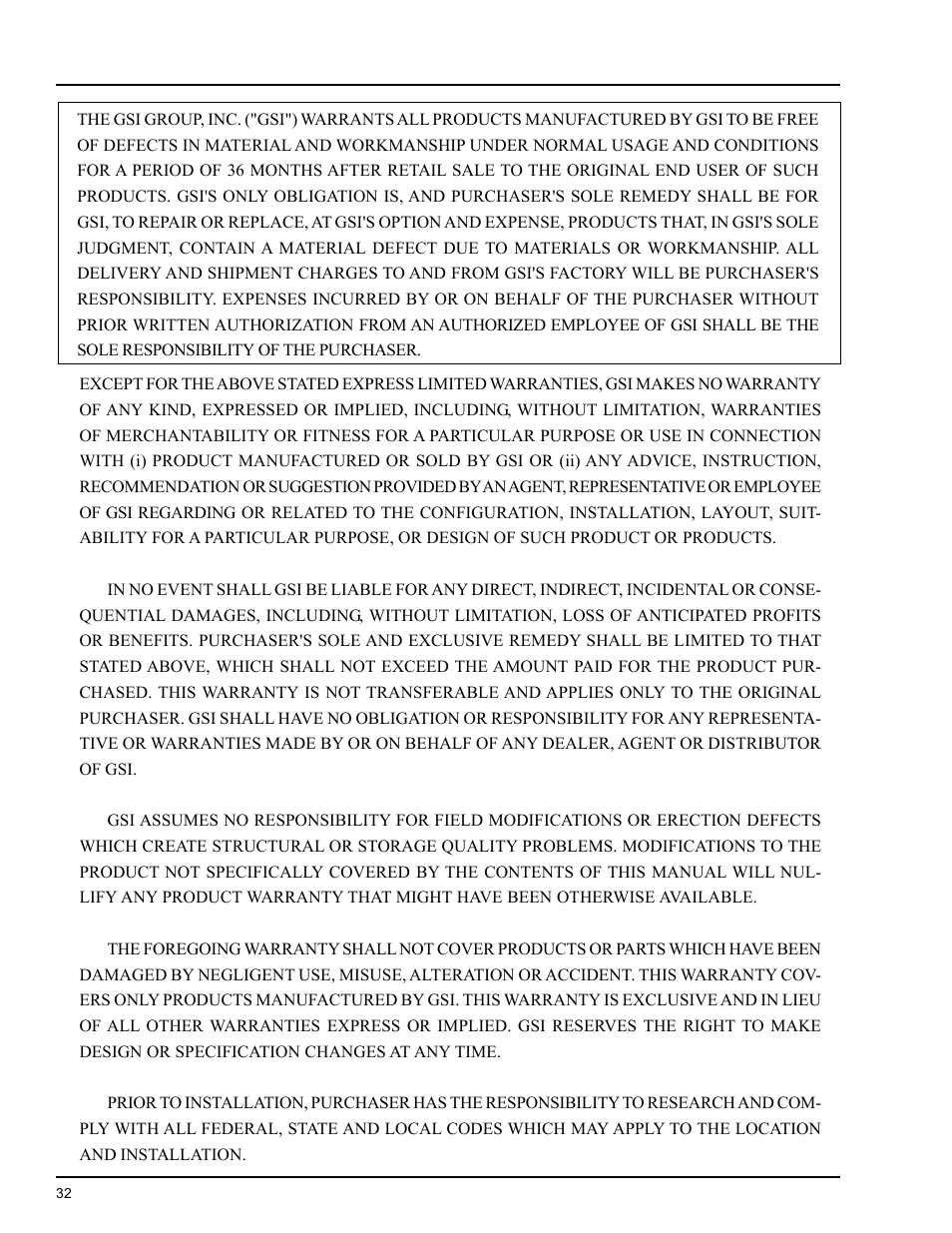 Warranty | Grain Systems PNEG-824 User Manual | Page 32 / 34