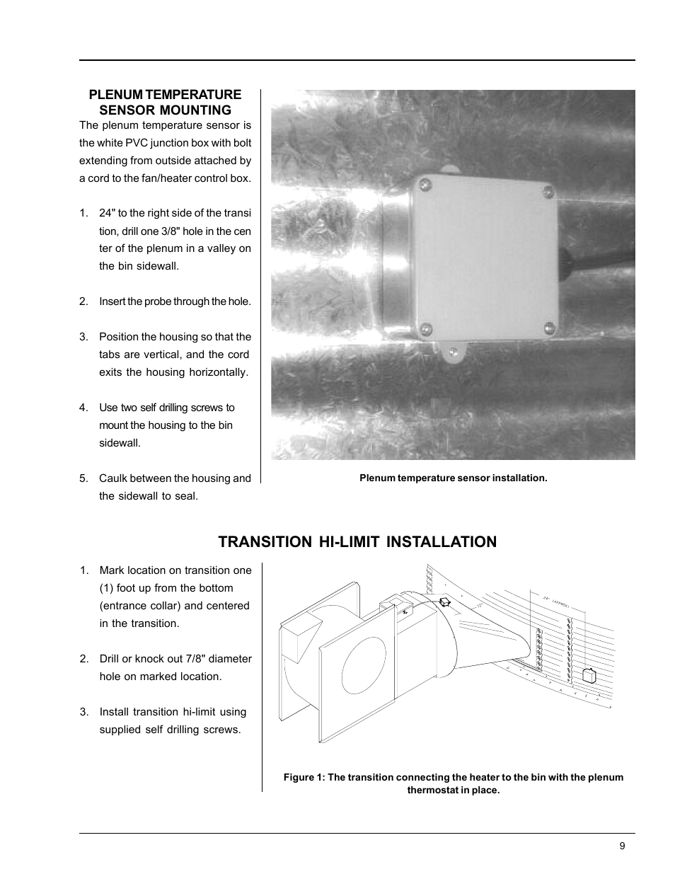 Heater installation, Transition hi-limit installation | Grain Systems PNEG-824 User Manual | Page 9 / 34