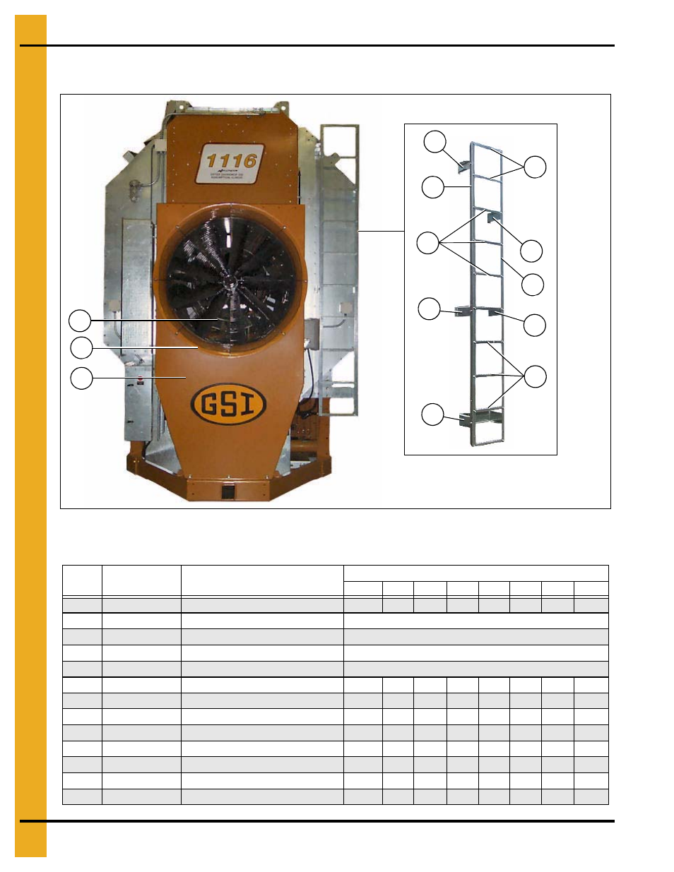 Ladder and fan assemblies, Main structure assembly, Ladder and fan assembly parts list | Figure 1q, Front and rear ladder assembly | Grain Systems PNEG-1402 User Manual | Page 20 / 70
