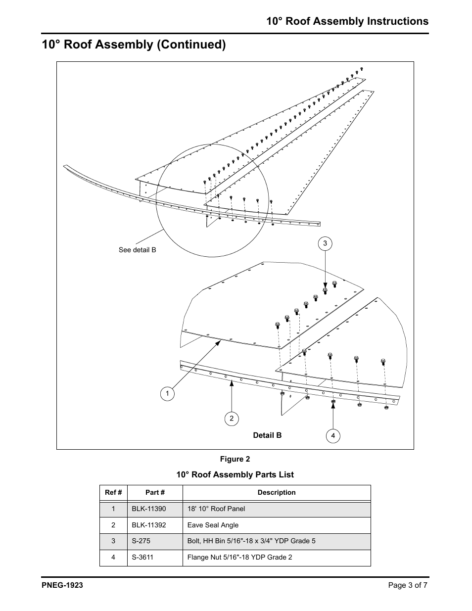 10° roof assembly (continued), 10° roof assembly instructions | Grain Systems Tanks PNEG-1923 User Manual | Page 3 / 7