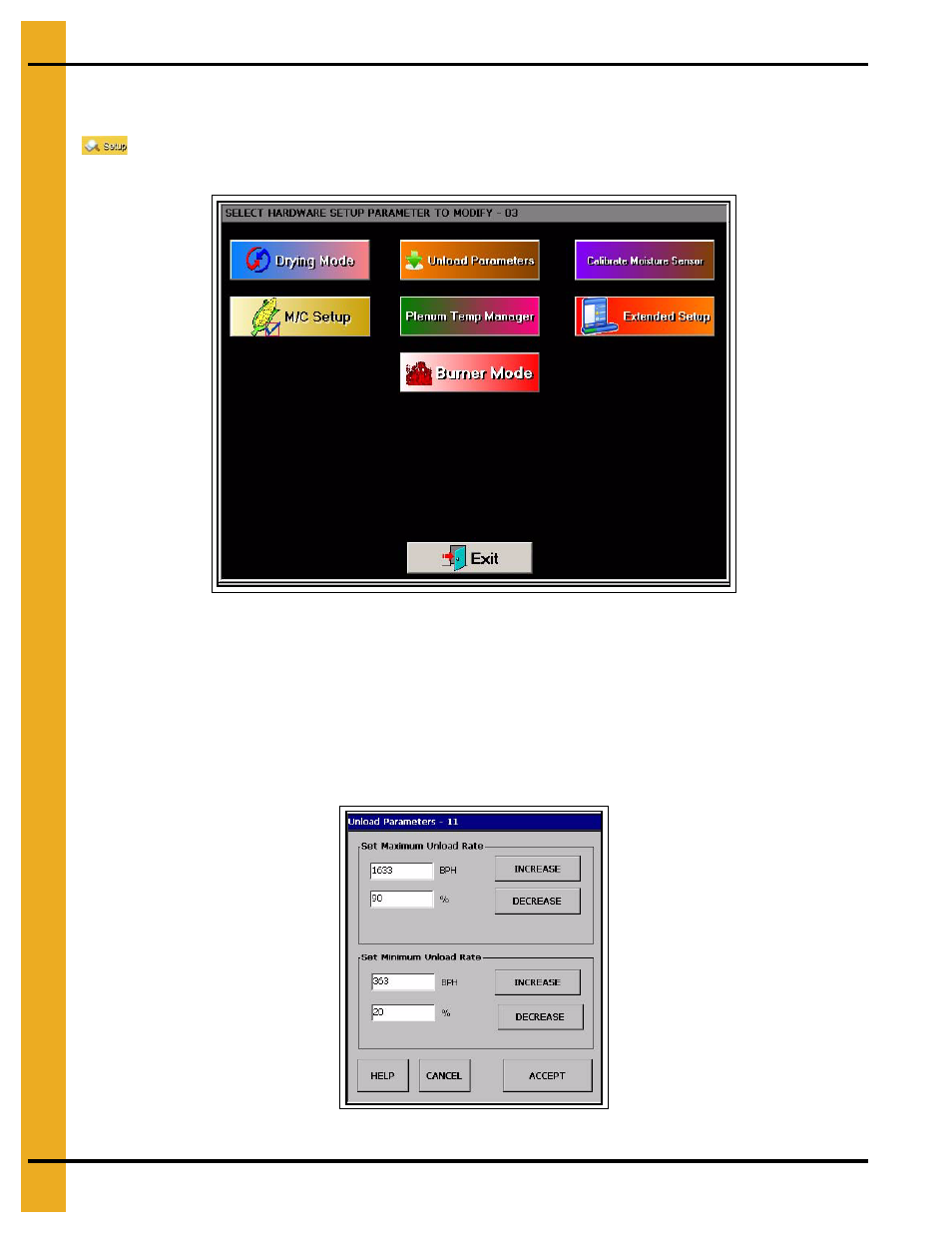 The setup screen | Grain Systems PNEG-1458 User Manual | Page 28 / 82