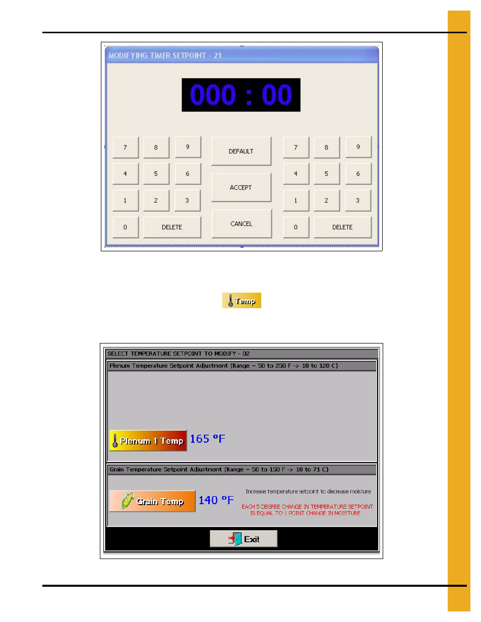 Temp button | Grain Systems PNEG-1743 User Manual | Page 21 / 50