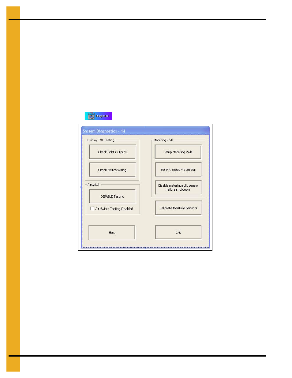 Extended setup screen, Diagnostics | Grain Systems PNEG-1743 User Manual | Page 26 / 50