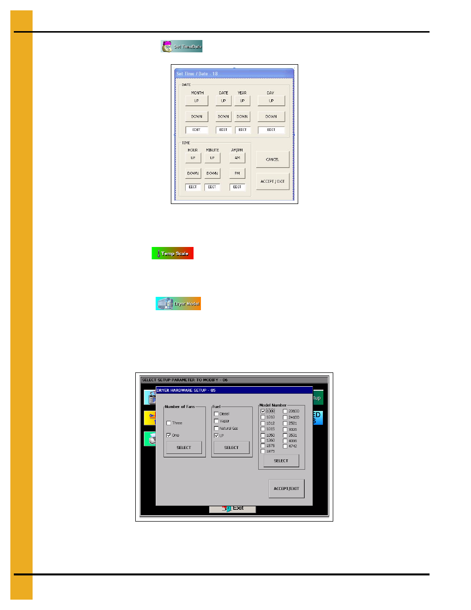 Set time/date temp scale dryer model | Grain Systems PNEG-1743 User Manual | Page 28 / 50