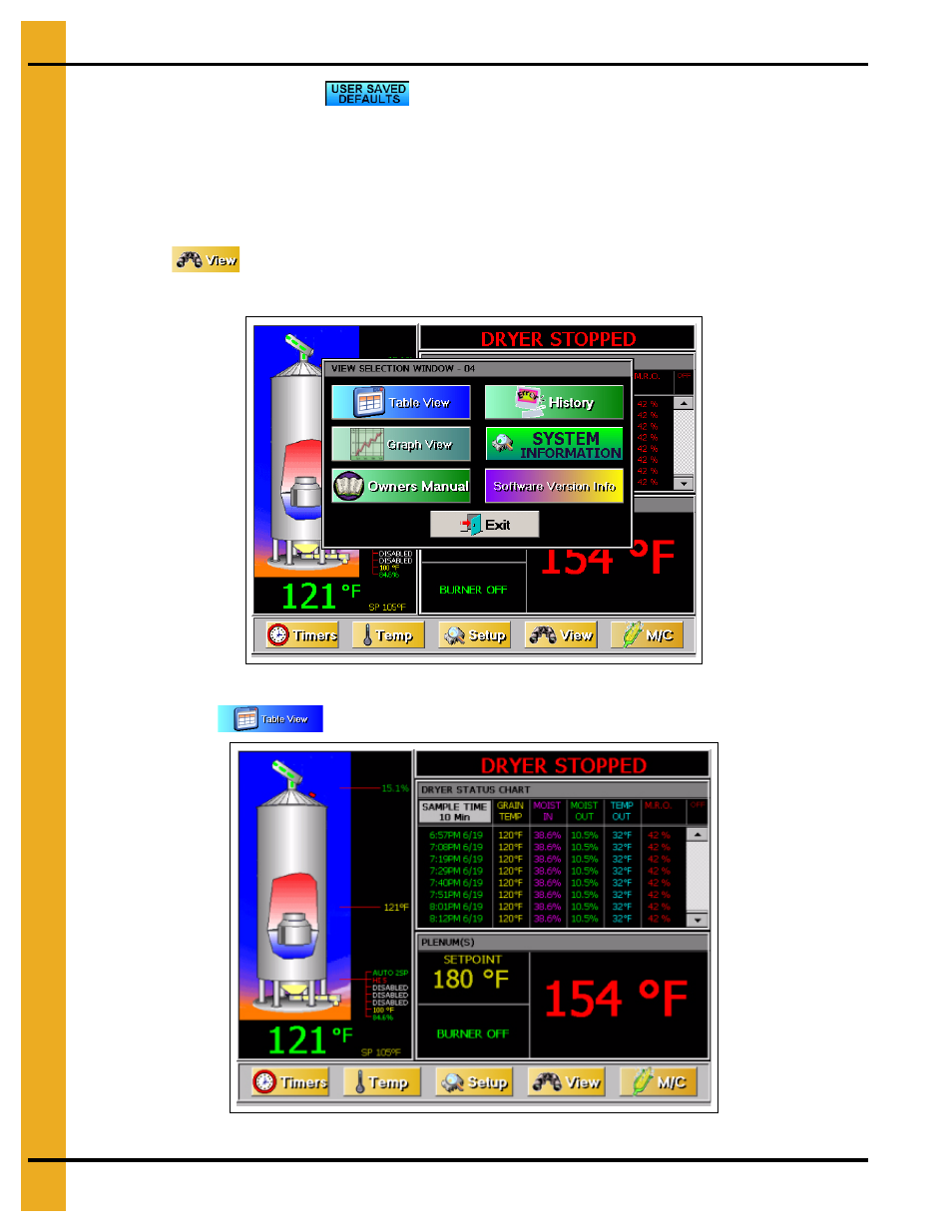 User saved defaults, View button, Table view | Grain Systems PNEG-1743 User Manual | Page 30 / 50