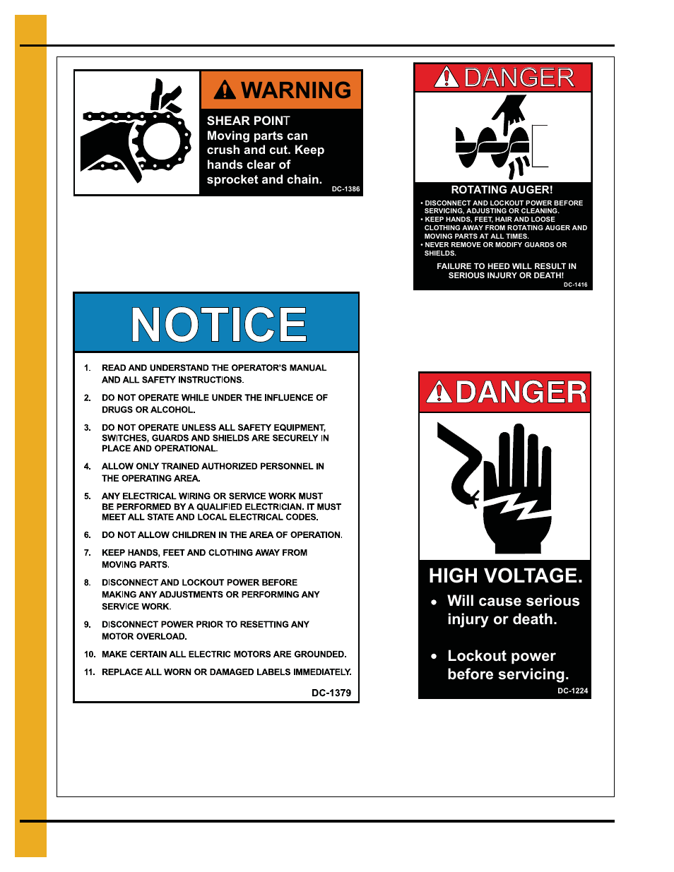 Danger, Warning, High voltage | Grain Systems Bucket Elevtors, Conveyors, Series II Sweeps PNEG-751-G2 User Manual | Page 14 / 104