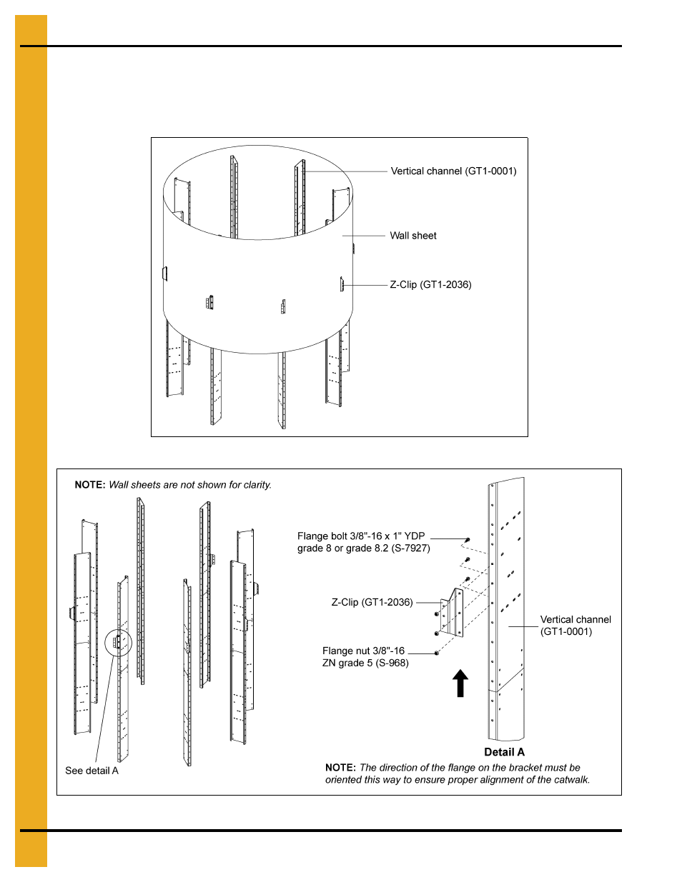 12' outside catwalk installation instructions, Installing z-clips (gt1-2036) | Grain Systems PNEG-1853 User Manual | Page 10 / 78