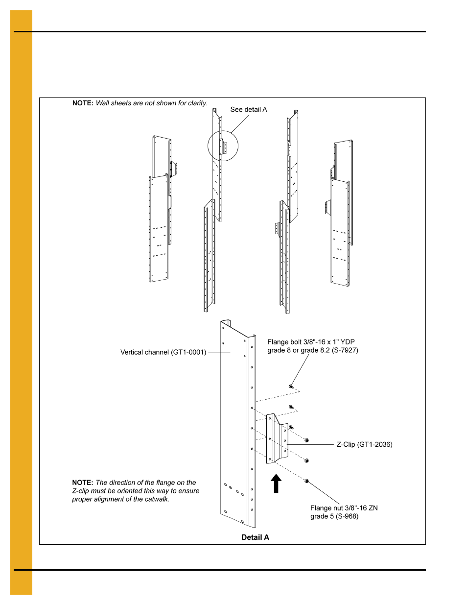 12' inside catwalk installation instructions, Installing z-clips (gt1-2036) | Grain Systems PNEG-1853 User Manual | Page 30 / 78