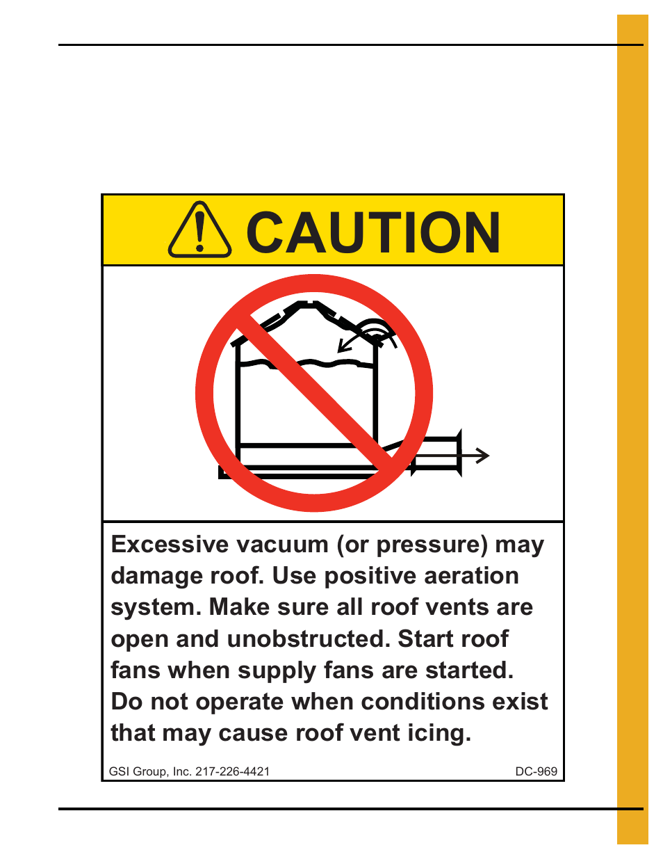 Decals, Chapter 2 decals, Roof damage warning and disclaimer | Caution | Grain Systems PNEG-010 User Manual | Page 7 / 40