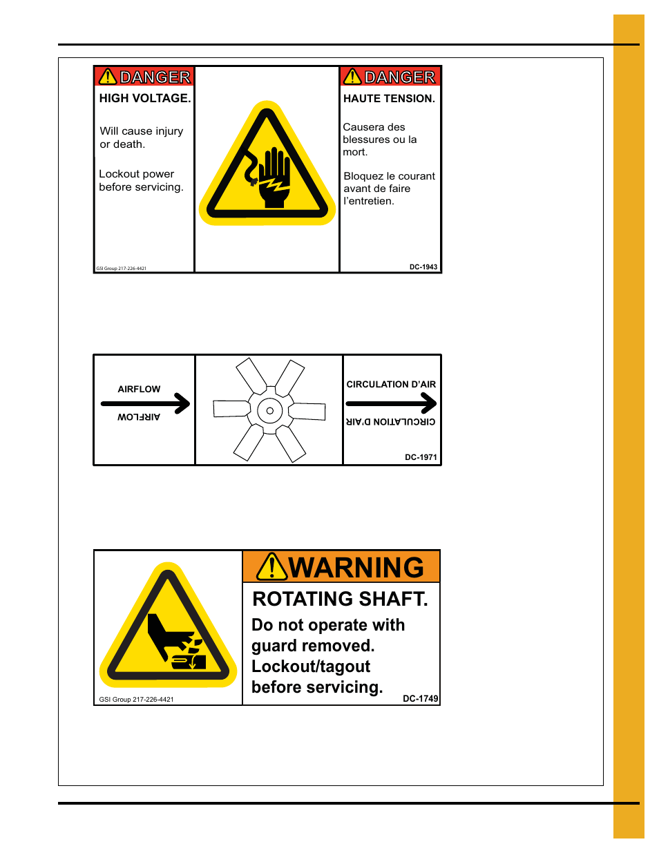 Warning, Rotating shaft, Danger | Grain Systems PNEG-163-08 User Manual | Page 11 / 78