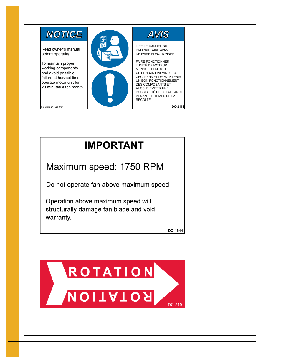 Notice, Avis | Grain Systems PNEG-163-08 User Manual | Page 12 / 78