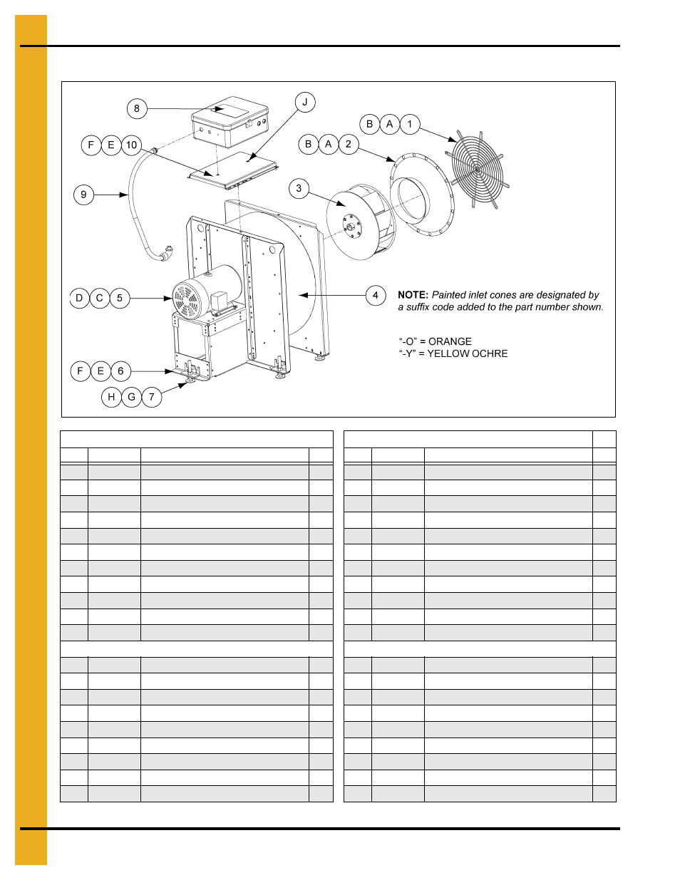 Main assembly - 3500 rpm fans (continued), Parts list | Grain Systems PNEG-163-08 User Manual | Page 42 / 78