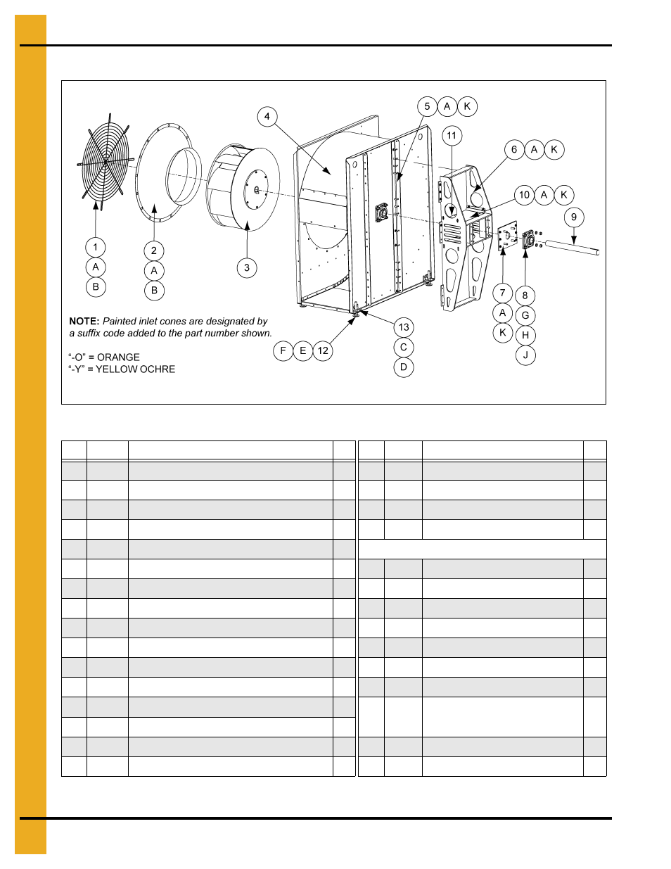 Main assembly - single inlet direct drive fan, Parts list | Grain Systems PNEG-163-08 User Manual | Page 44 / 78