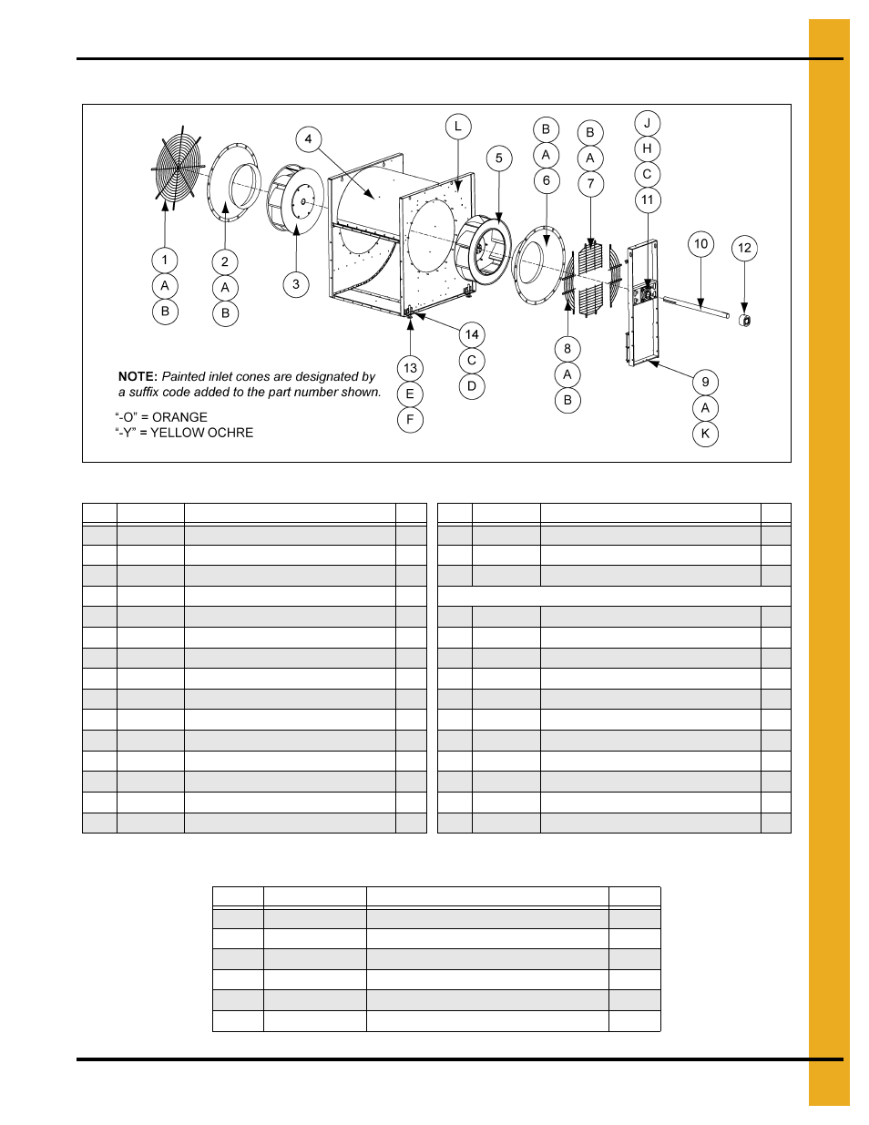 Main assembly - double inlet fan, Parts list, Main assembly - double inlet fan parts list | Grease hose assembly (not shown) parts list | Grain Systems PNEG-163-08 User Manual | Page 45 / 78