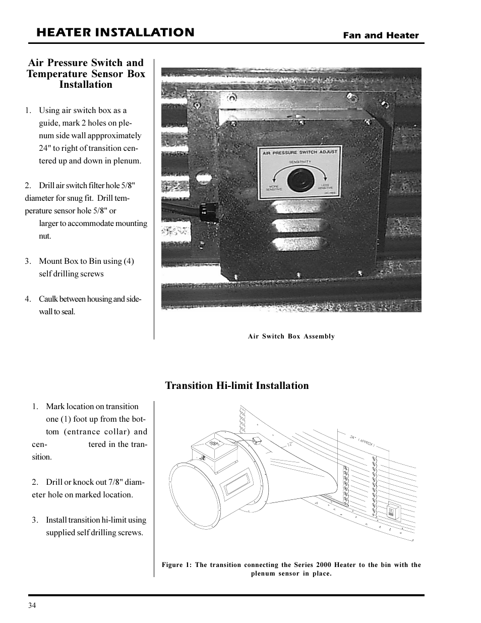 Heater installation, Transition hi-limit installation | Grain Systems PNEG-377 User Manual | Page 34 / 98