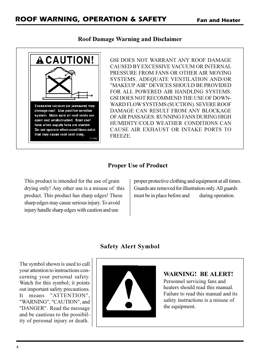 Roof warning, operation & safety | Grain Systems PNEG-377 User Manual | Page 4 / 98