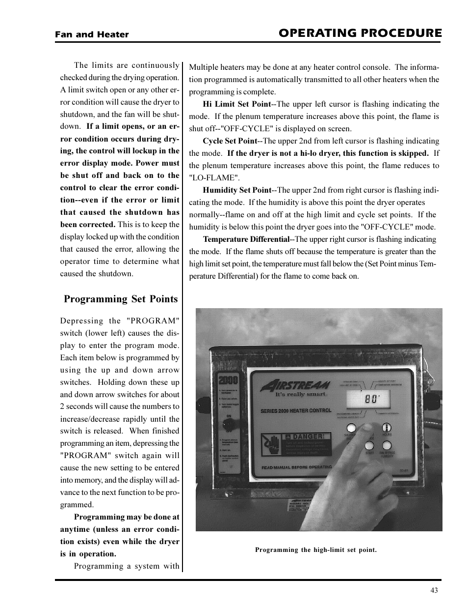Operating procedure, Programming set points | Grain Systems PNEG-377 User Manual | Page 43 / 98