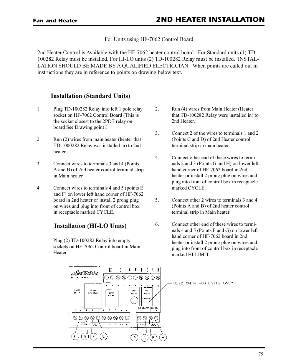 2nd heater installation, Installation (standard units), Installation (hi-lo units) | Grain Systems PNEG-377 User Manual | Page 75 / 98