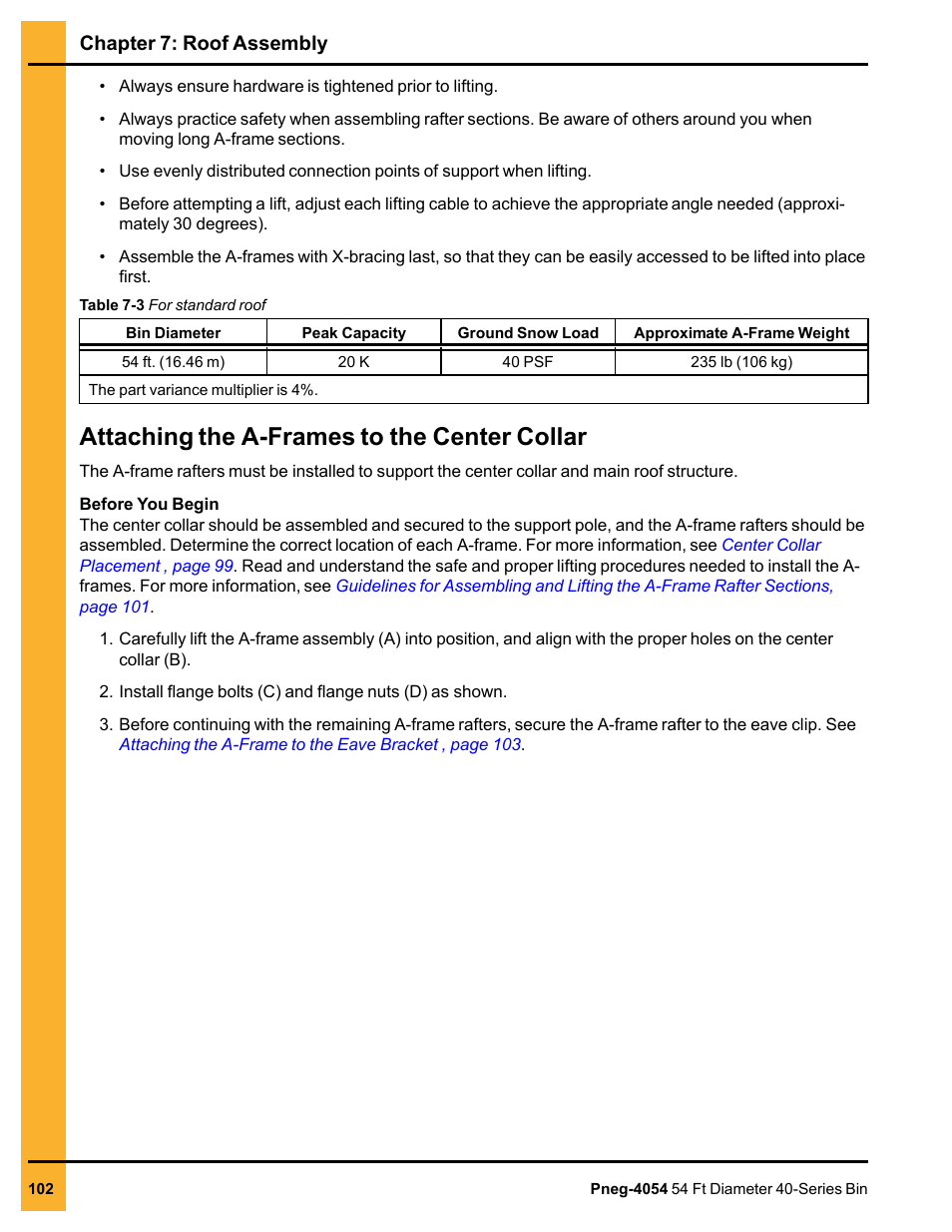 Attaching the a-frames to the center collar | Grain Systems Tanks PNEG-4054 User Manual | Page 102 / 164
