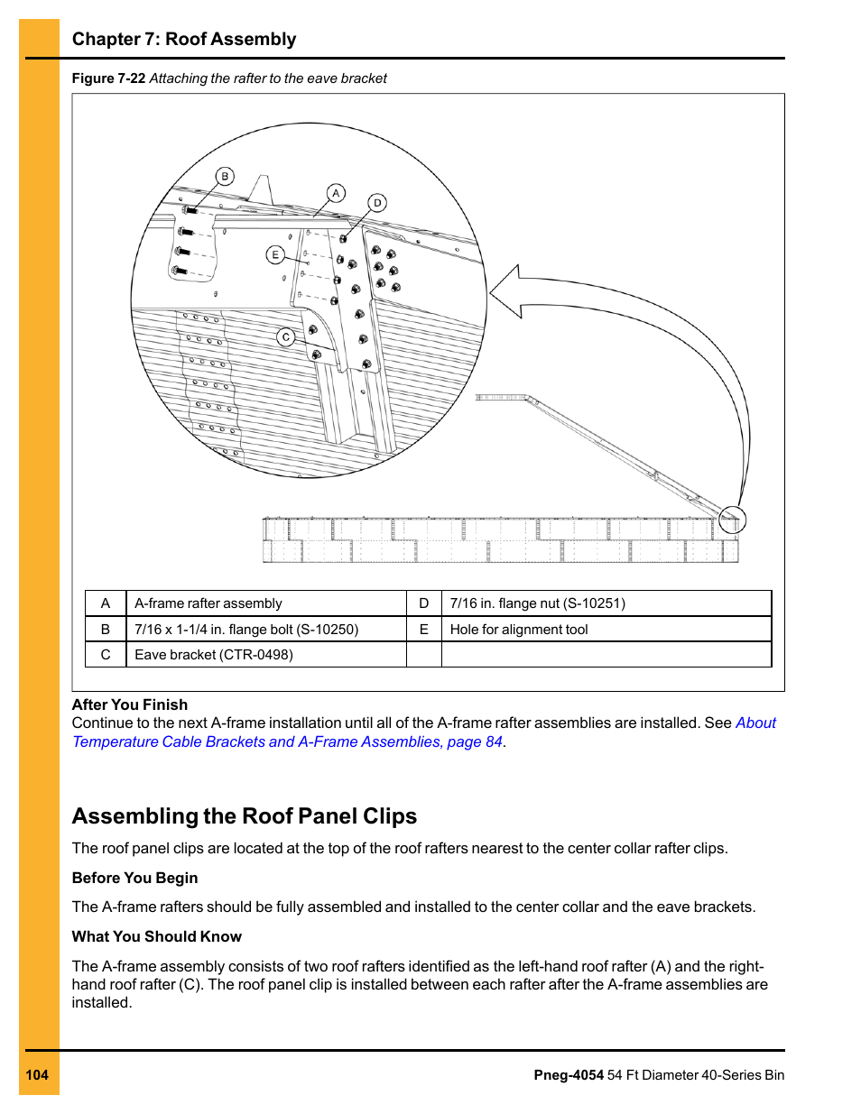 Assembling the roof panel clips, Chapter 7: roof assembly | Grain Systems Tanks PNEG-4054 User Manual | Page 104 / 164