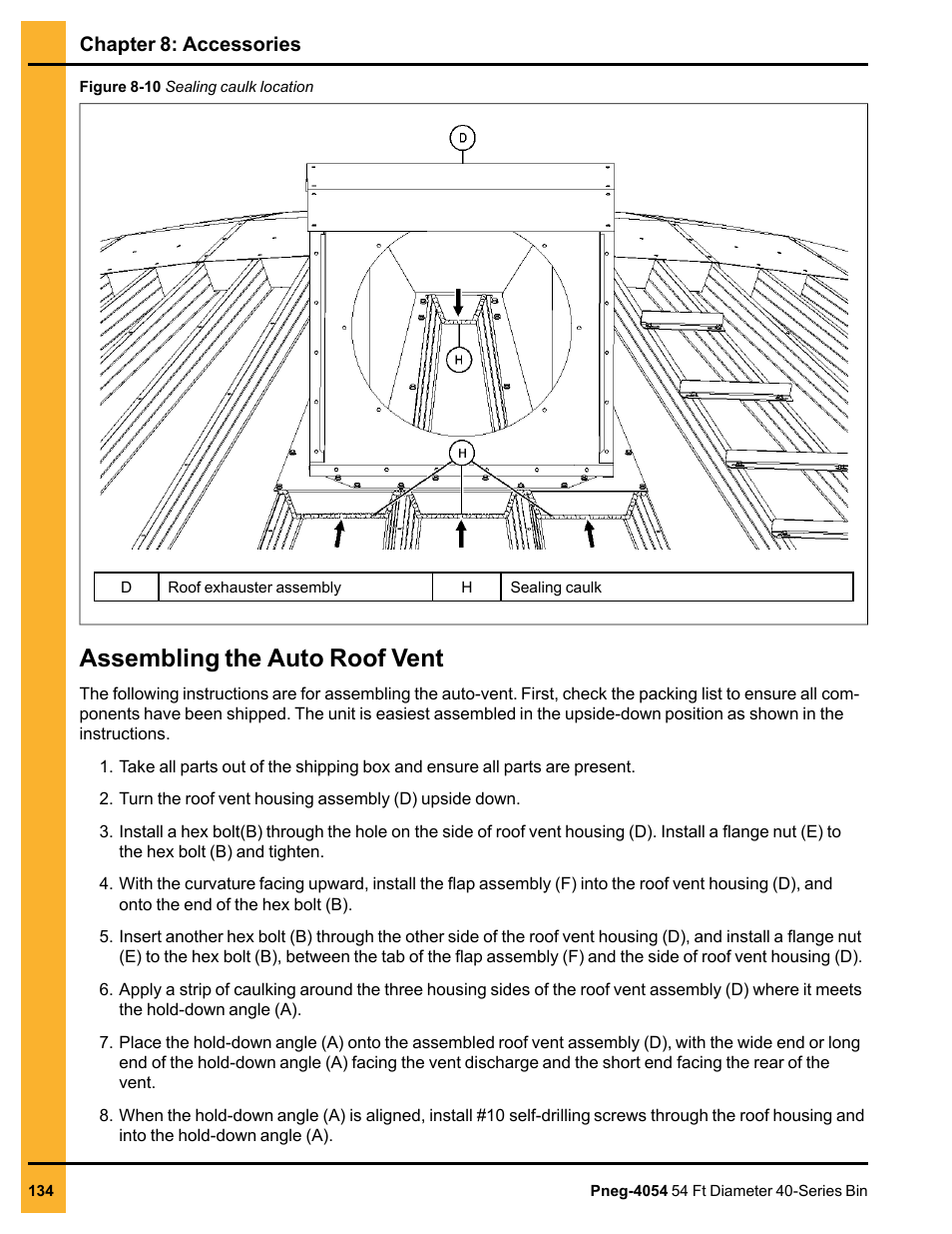 Assembling the auto roof vent | Grain Systems Tanks PNEG-4054 User Manual | Page 134 / 164