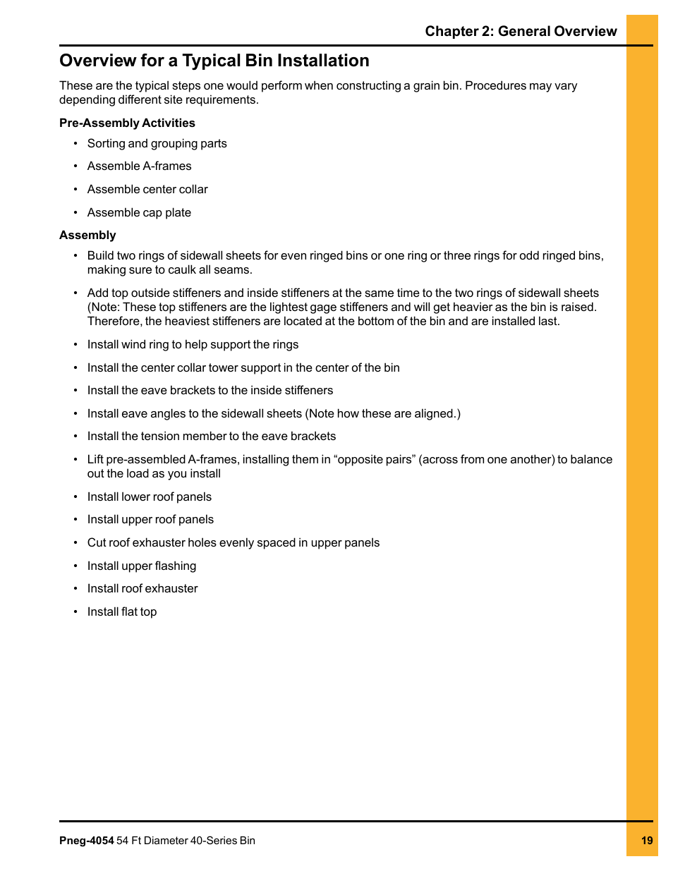Overview for a typical bin installation | Grain Systems Tanks PNEG-4054 User Manual | Page 19 / 164