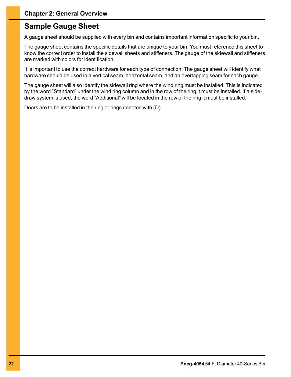 Sample gauge sheet | Grain Systems Tanks PNEG-4054 User Manual | Page 22 / 164