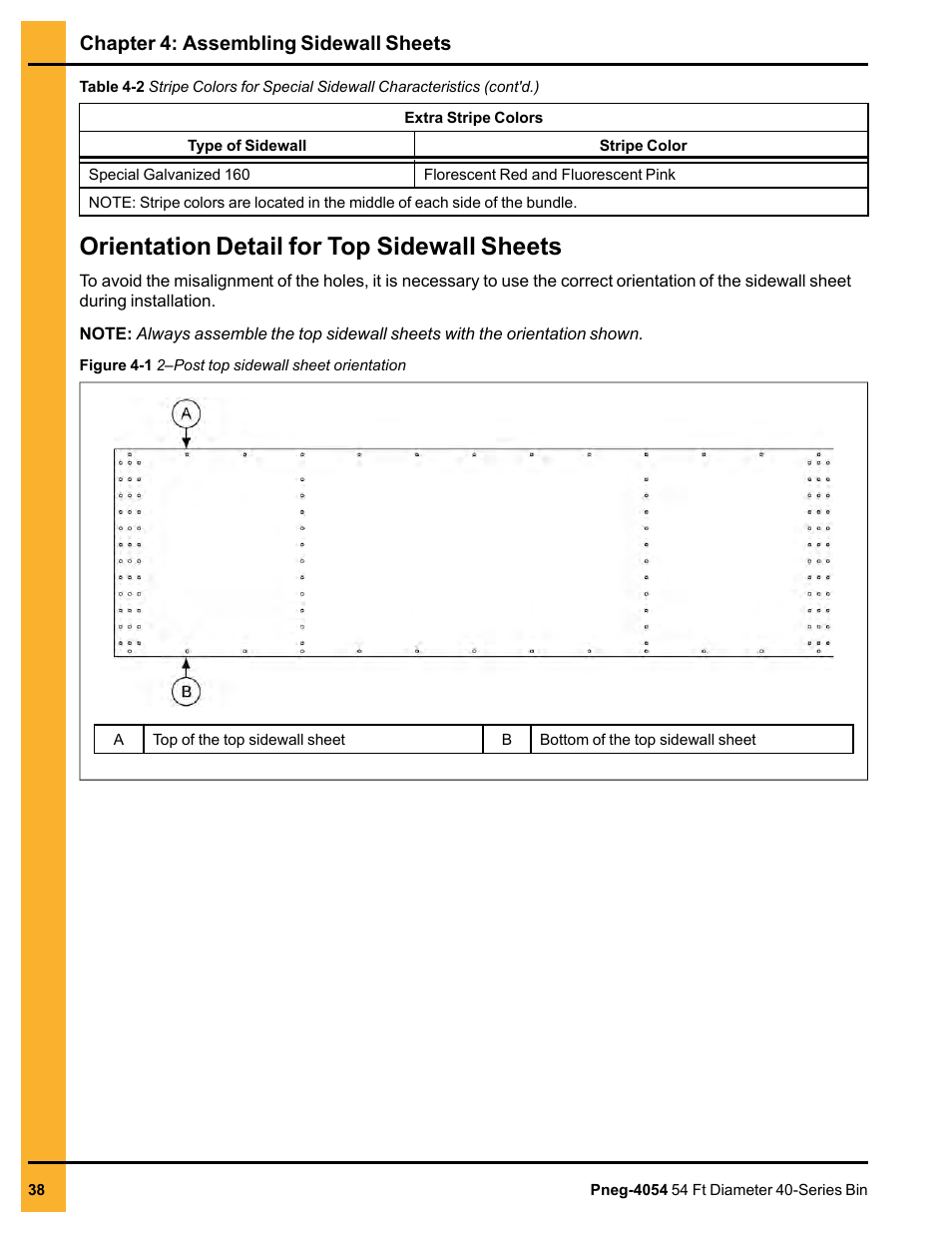 Orientation detail for top sidewall sheets, Chapter 4: assembling sidewall sheets | Grain Systems Tanks PNEG-4054 User Manual | Page 38 / 164