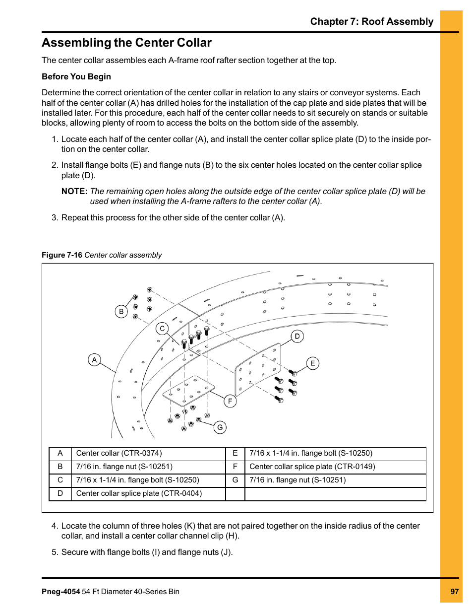 Assembling the center collar, Chapter 7: roof assembly | Grain Systems Tanks PNEG-4054 User Manual | Page 97 / 164