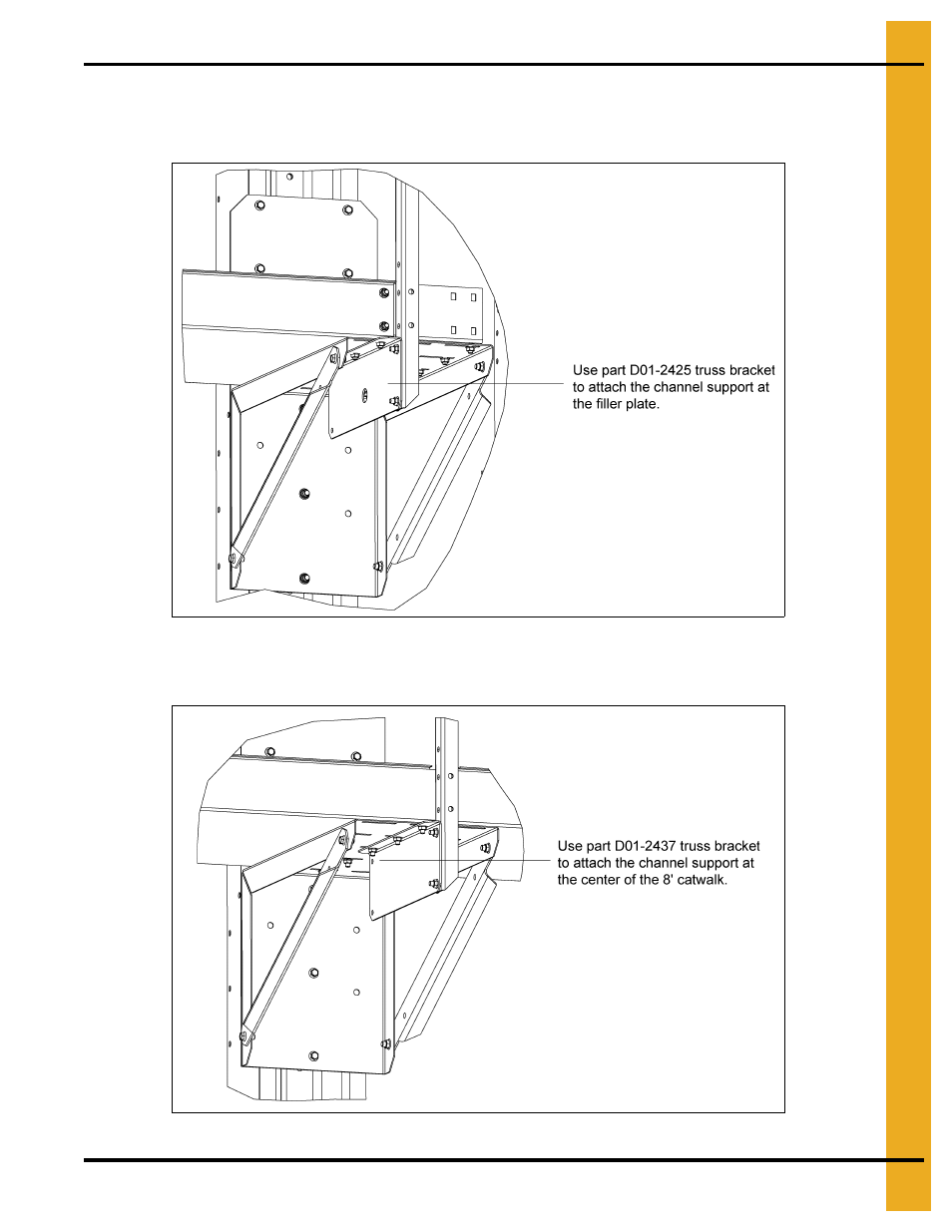 Truss bracket attachments for channel supports, Re 2g, Re 2h o | Gure 2g, On pag, Re 2h, Re 2g on pag, Igure, 2h on, Ge 13 | Grain Systems PNEG-1744 User Manual | Page 13 / 20