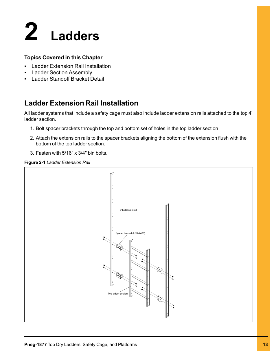 Chapter 2 ladders, Ladder extension rail installation, Ladders | Grain Systems PNEG-1877 User Manual | Page 13 / 36