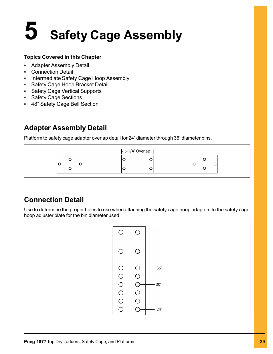 Chapter 5 safety cage assembly, Adapter assembly detail, Connection detail | Adapter assembly detail connection detail, Safety cage assembly | Grain Systems PNEG-1877 User Manual | Page 29 / 36