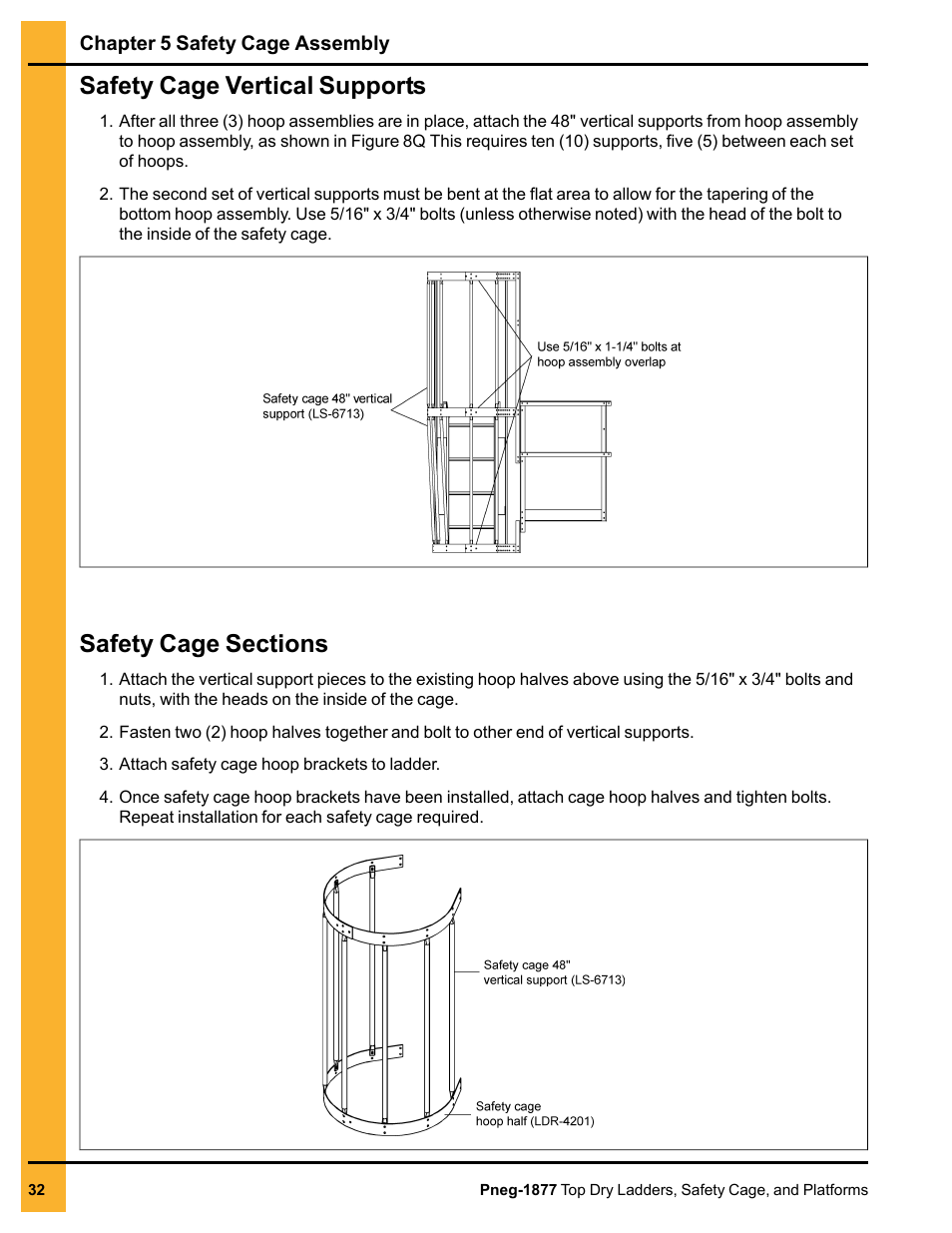 Safety cage vertical supports, Safety cage sections, Safety cage vertical supports safety cage sections | Grain Systems PNEG-1877 User Manual | Page 32 / 36