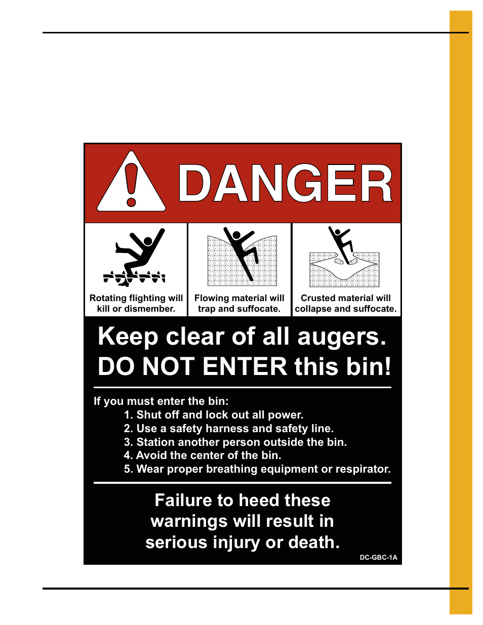 Keep clear of all augers. do not enter this bin | Grain Systems Tanks PNEG-1400 User Manual | Page 11 / 54