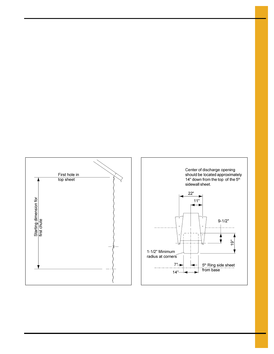 Sidedraw system installation (continued), Locating chutes, Locate discharge opening | Grain Systems Tanks PNEG-1400 User Manual | Page 51 / 54