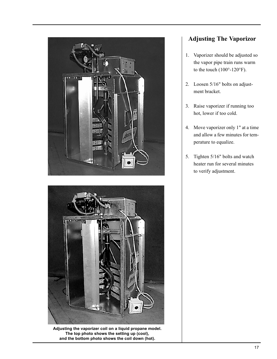 Operating procedure, Adjusting the vaporizor | Grain Systems PNEG-588 User Manual | Page 17 / 33