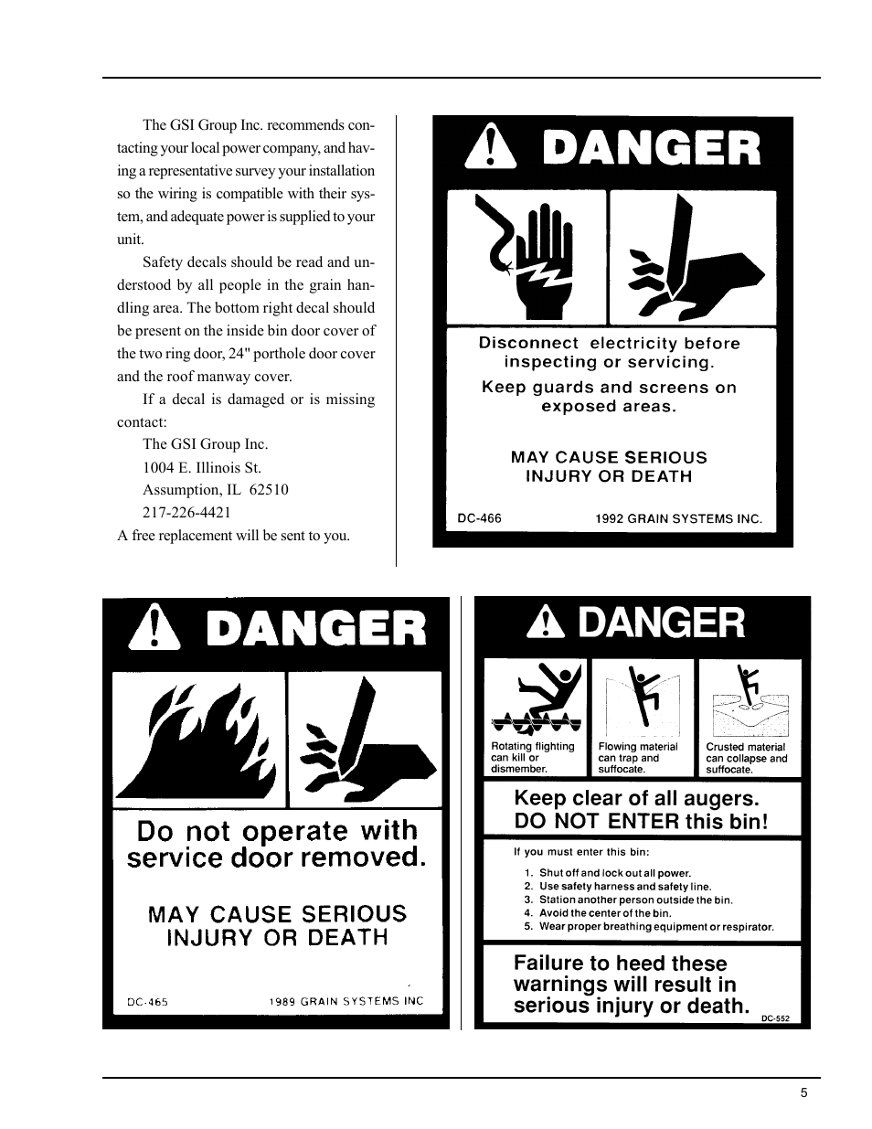 Safety alert decals | Grain Systems PNEG-588 User Manual | Page 5 / 33