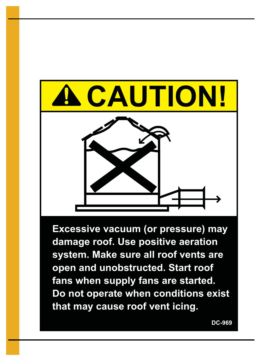 Safety decals, Chapter 2 safety decals, Roof damage warning and disclaimer | Caution | Grain Systems Bin Accessories PNEG-1652 User Manual | Page 8 / 20