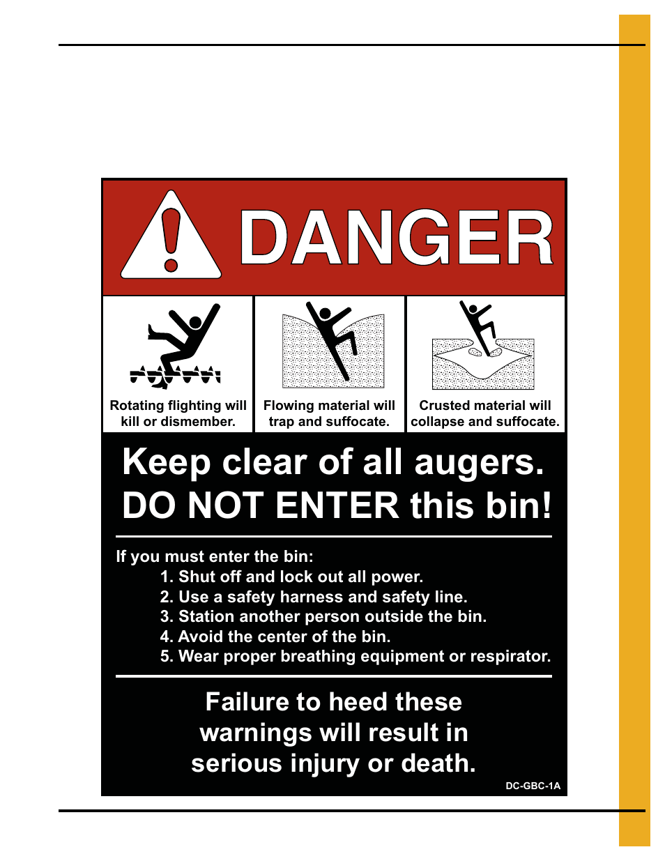 Keep clear of all augers. do not enter this bin | Grain Systems Bin Accessories PNEG-1652 User Manual | Page 9 / 20