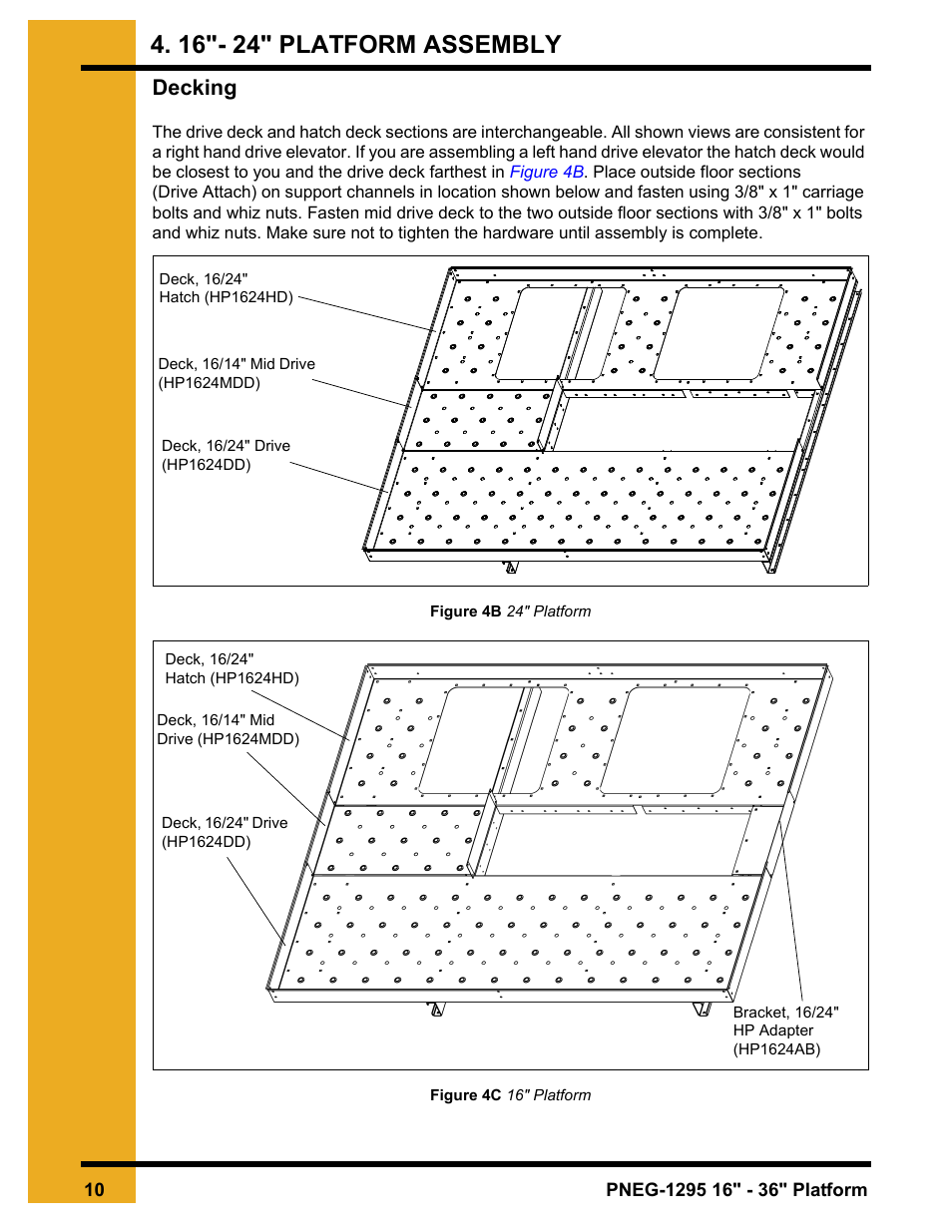 Decking, 16"- 24" platform assembly | Grain Systems Bucket Elevtors, Conveyors, Series II Sweeps PNEG-1295 User Manual | Page 10 / 46