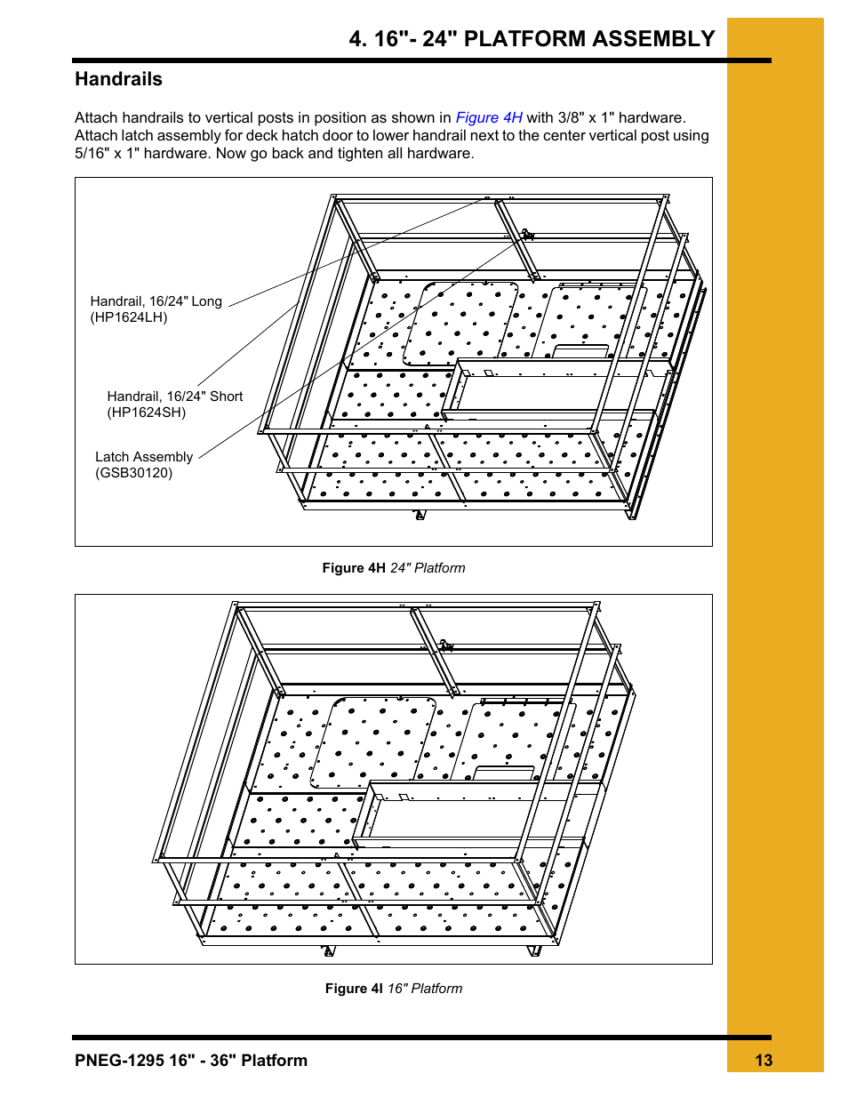 Handrails, 16"- 24" platform assembly | Grain Systems Bucket Elevtors, Conveyors, Series II Sweeps PNEG-1295 User Manual | Page 13 / 46