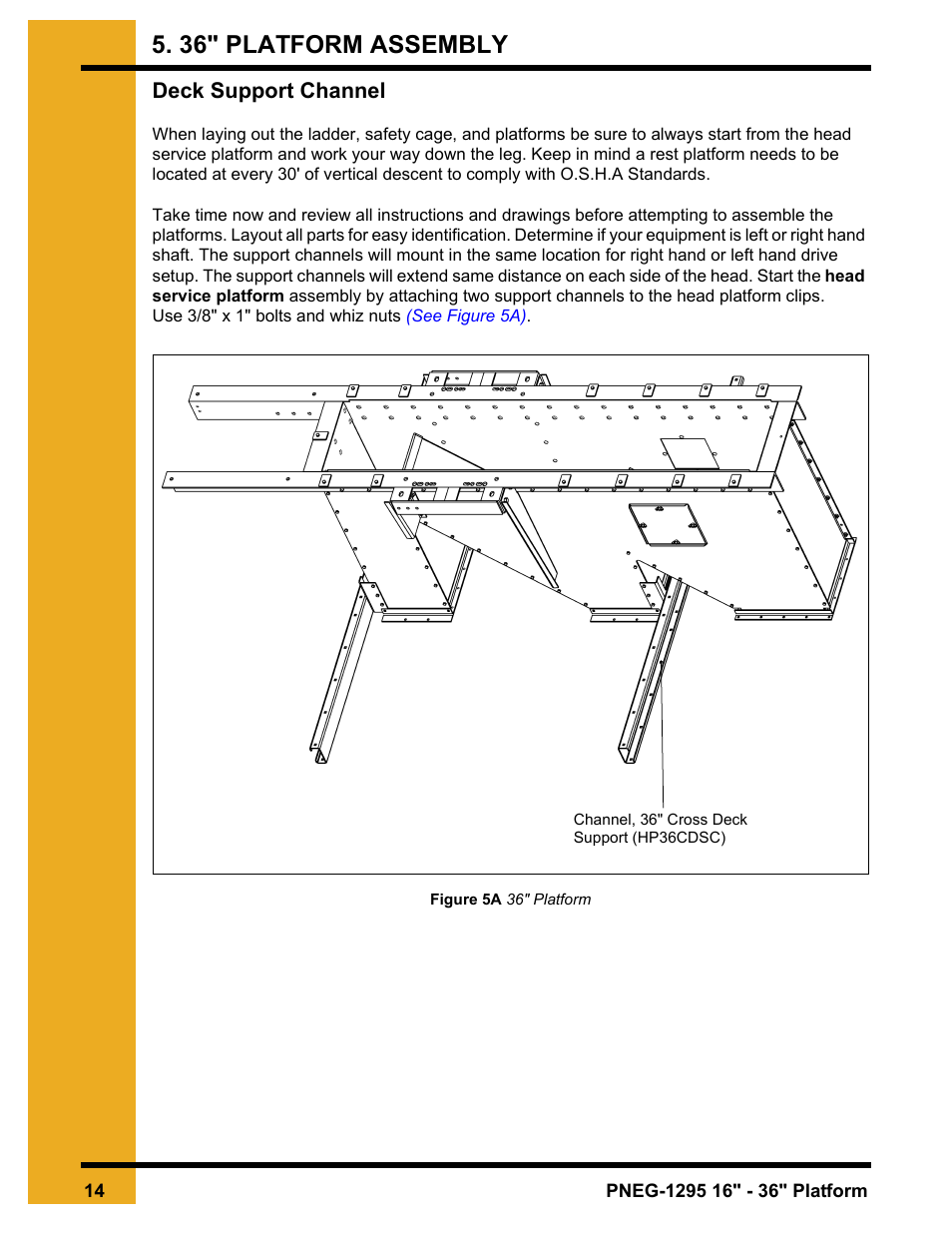 36" platform assembly, Chapter 5 36" platform assembly, Deck support channel | Grain Systems Bucket Elevtors, Conveyors, Series II Sweeps PNEG-1295 User Manual | Page 14 / 46