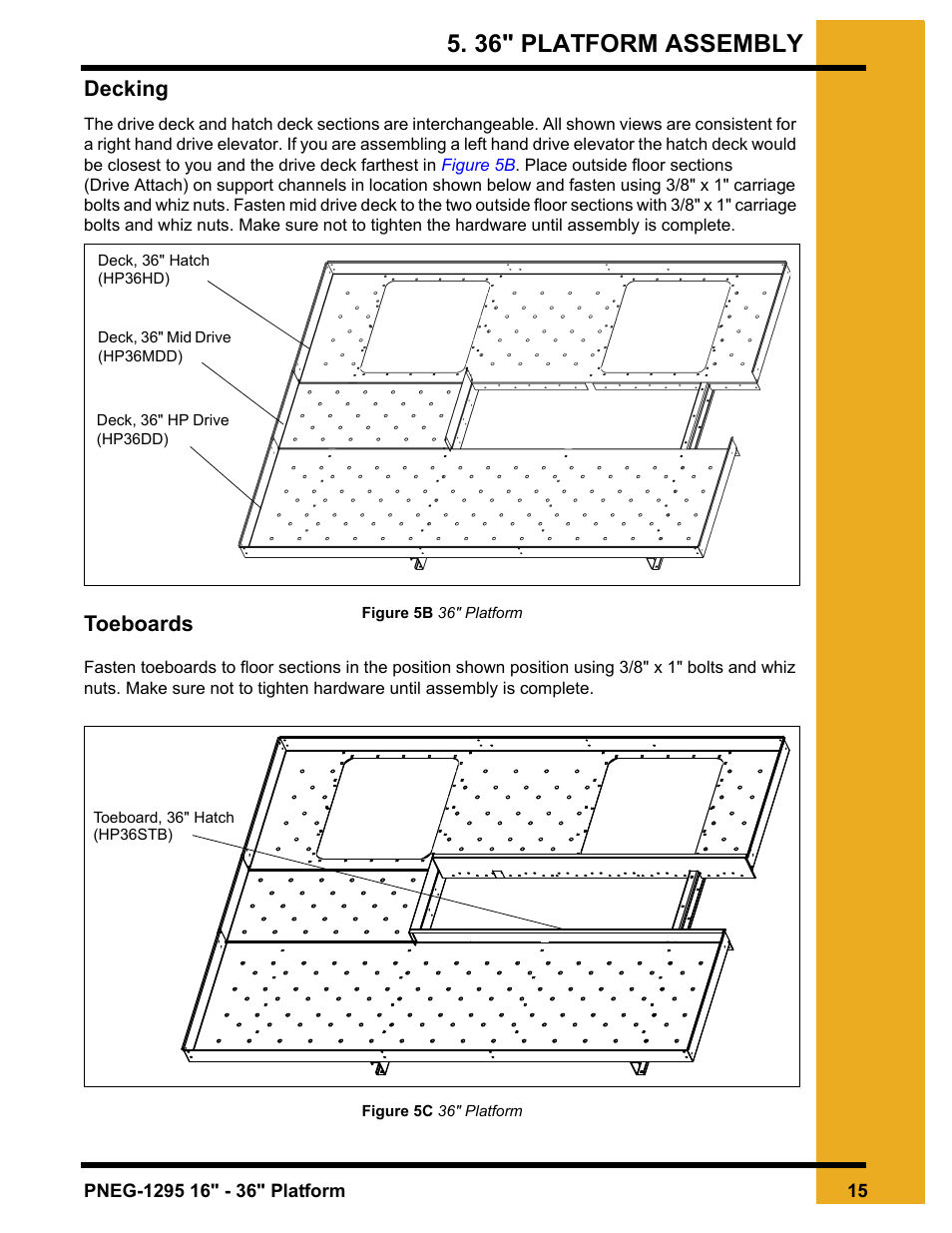 Decking toeboards, 36" platform assembly, Decking | Toeboards | Grain Systems Bucket Elevtors, Conveyors, Series II Sweeps PNEG-1295 User Manual | Page 15 / 46