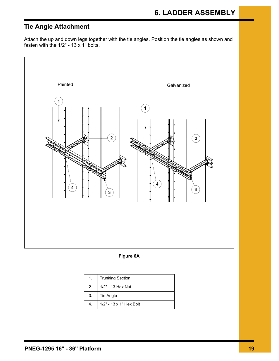 Ladder assembly, Chapter 6 ladder assembly, Tie angle attachment | Grain Systems Bucket Elevtors, Conveyors, Series II Sweeps PNEG-1295 User Manual | Page 19 / 46