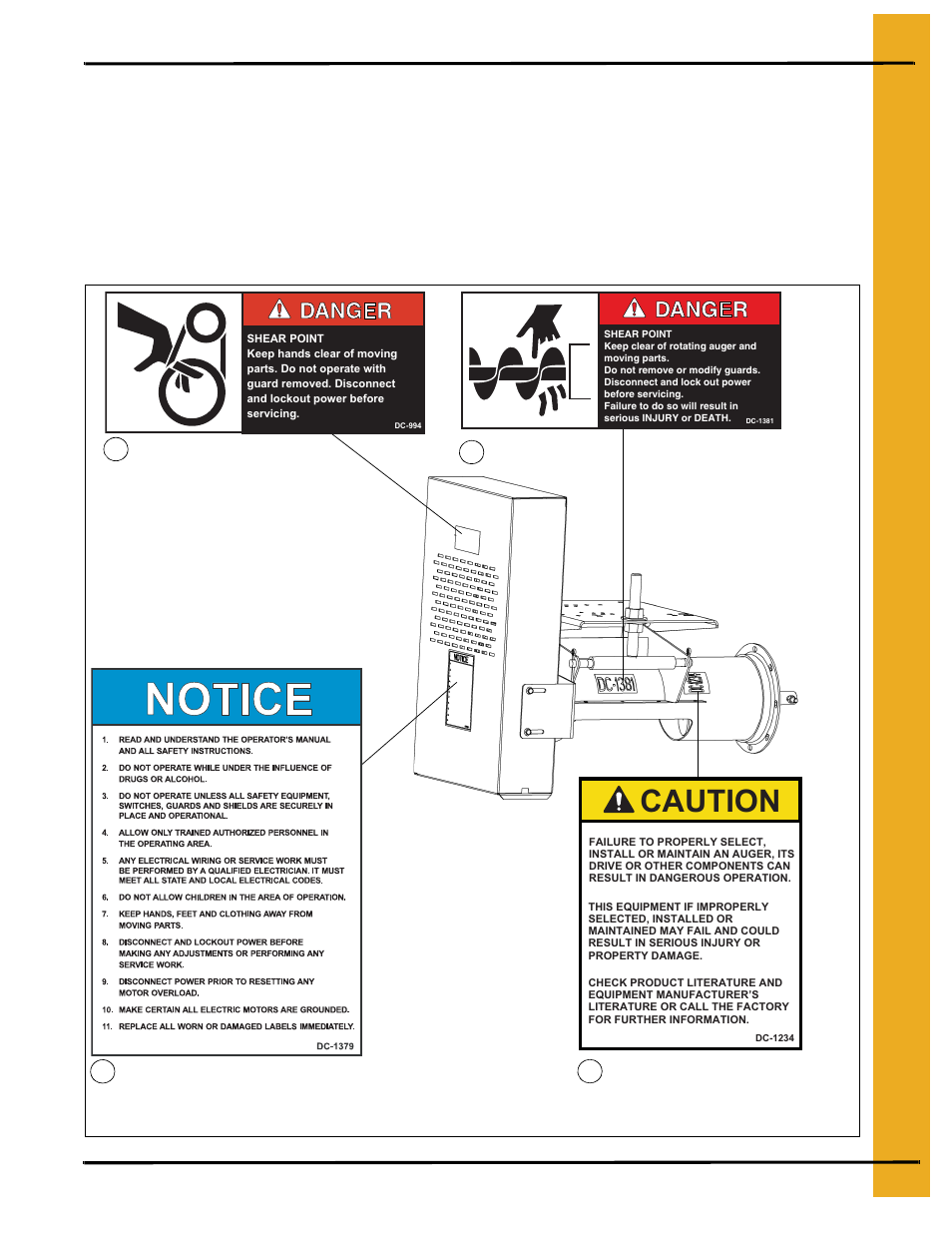 Caution, Safety decals, Contact | Grain Systems Custom, Utility and Bulk Tank Augers PNEG-1434 User Manual | Page 11 / 38