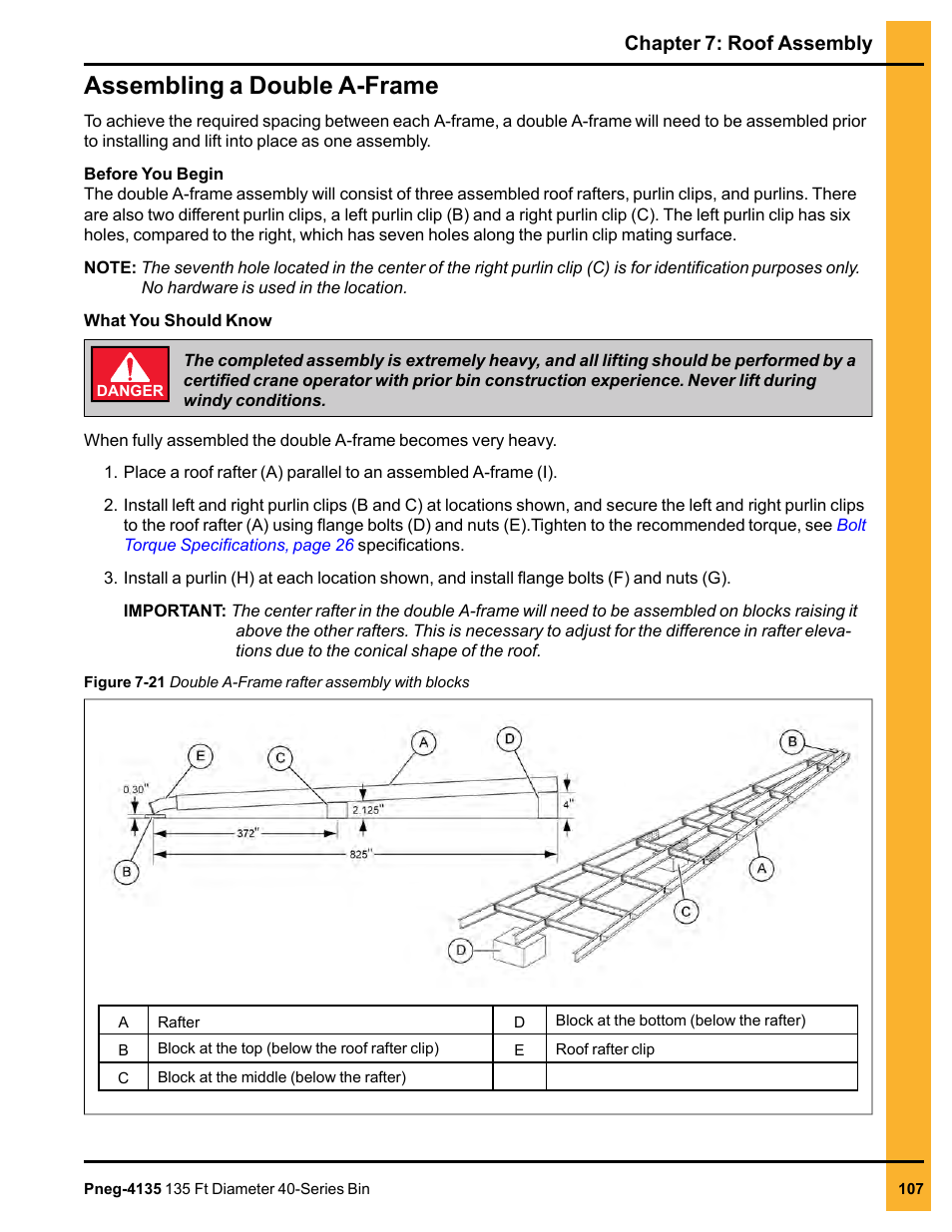 Assembling a double a-frame, Chapter 7: roof assembly | Grain Systems Tanks PNEG-4135 User Manual | Page 107 / 186