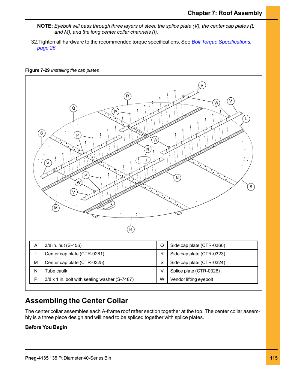 Assembling the center collar, Chapter 7: roof assembly | Grain Systems Tanks PNEG-4135 User Manual | Page 115 / 186