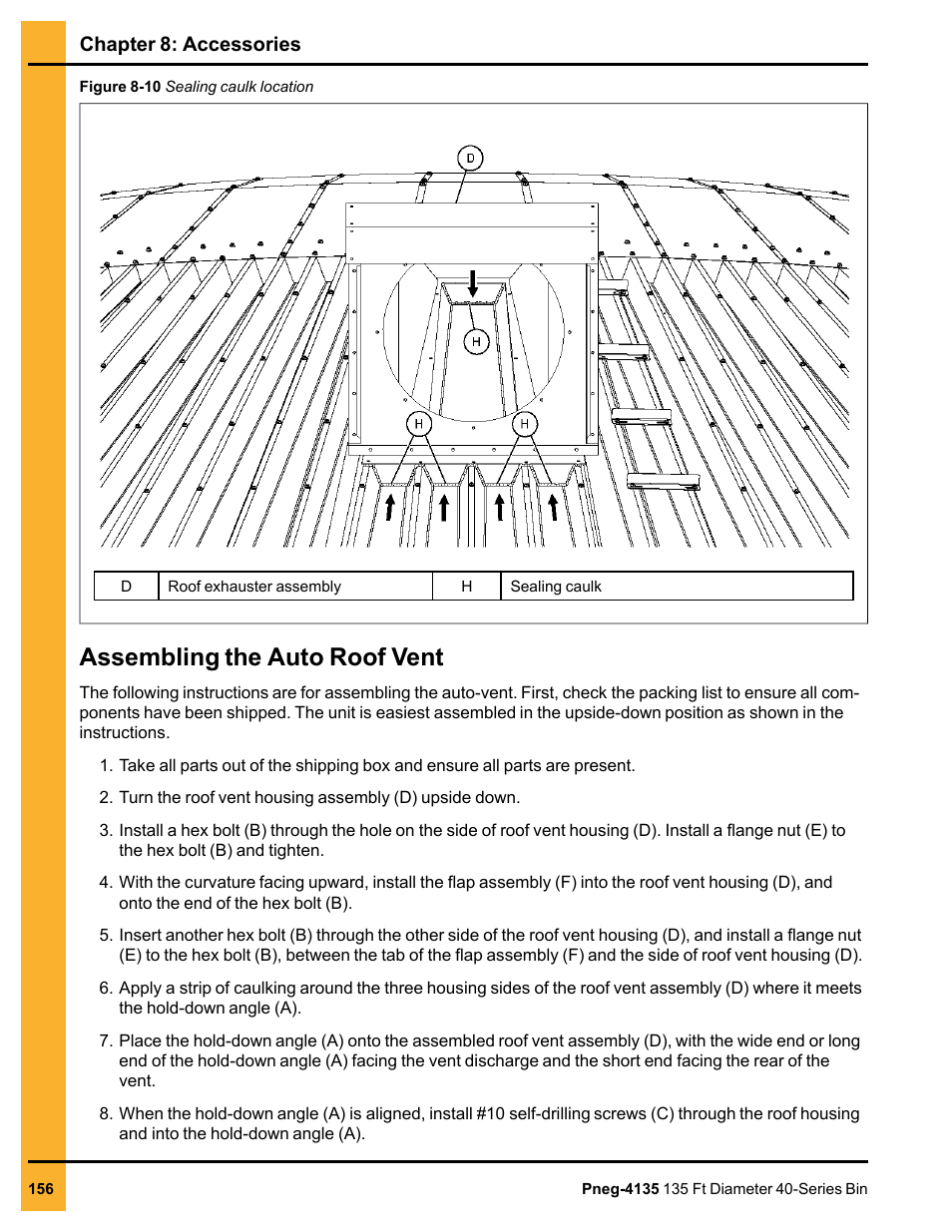 Assembling the auto roof vent | Grain Systems Tanks PNEG-4135 User Manual | Page 156 / 186