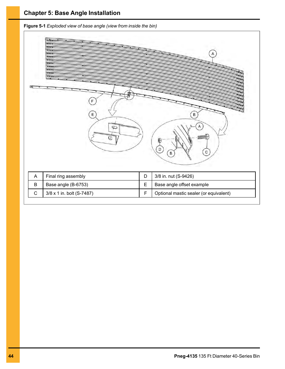 Chapter 5: base angle installation | Grain Systems Tanks PNEG-4135 User Manual | Page 44 / 186